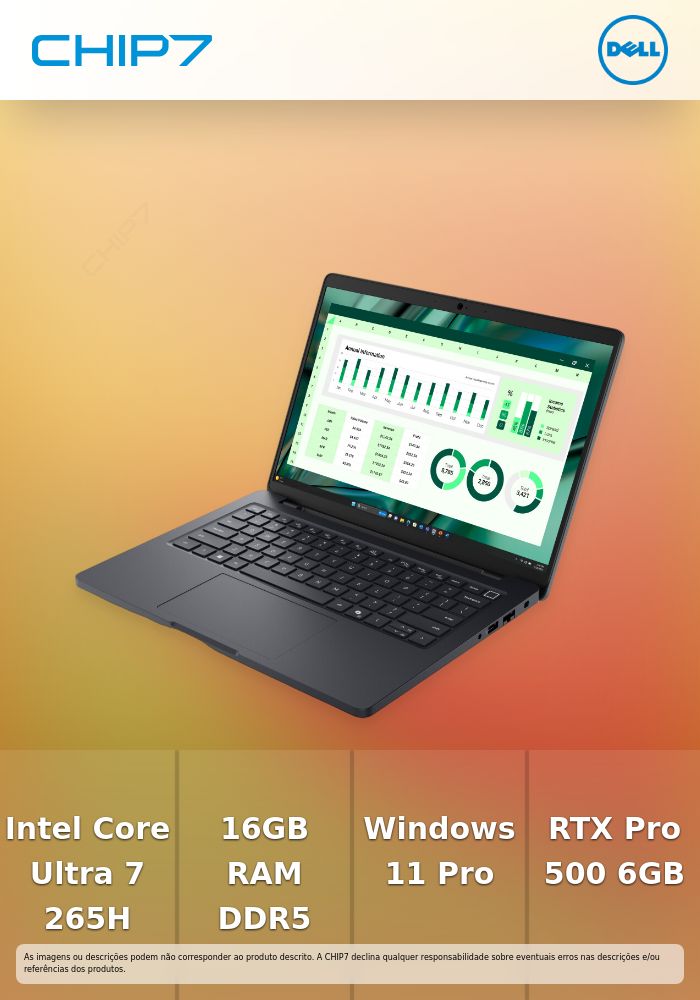 Portátil Workstation Dell Pro Max 14 MC14250 – Intel Core Ultra 7 265H / RTX Pro 500 6GB / 16GB RAM / 512GB SSD / 14