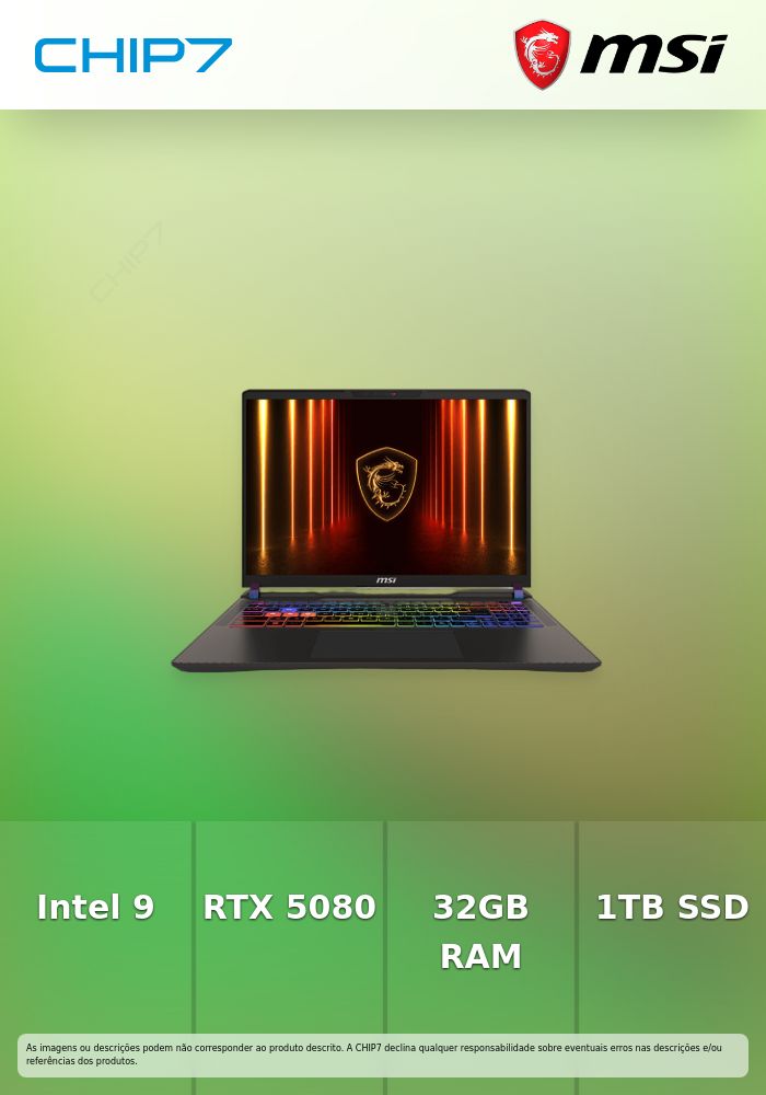 Portátil MSI - Intel Core Ultra 9 275HX / Nvidia RTX 5080 16GB / 32GB DDR5 / 1TB SSD / 16