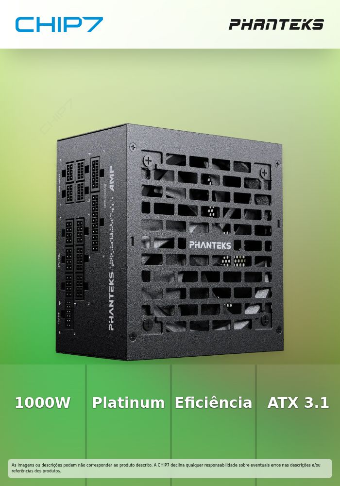 Fonte Modular Phanteks AMP GH V2 ATX 3.1 PCIe 5.1 1000W Platinum Preta