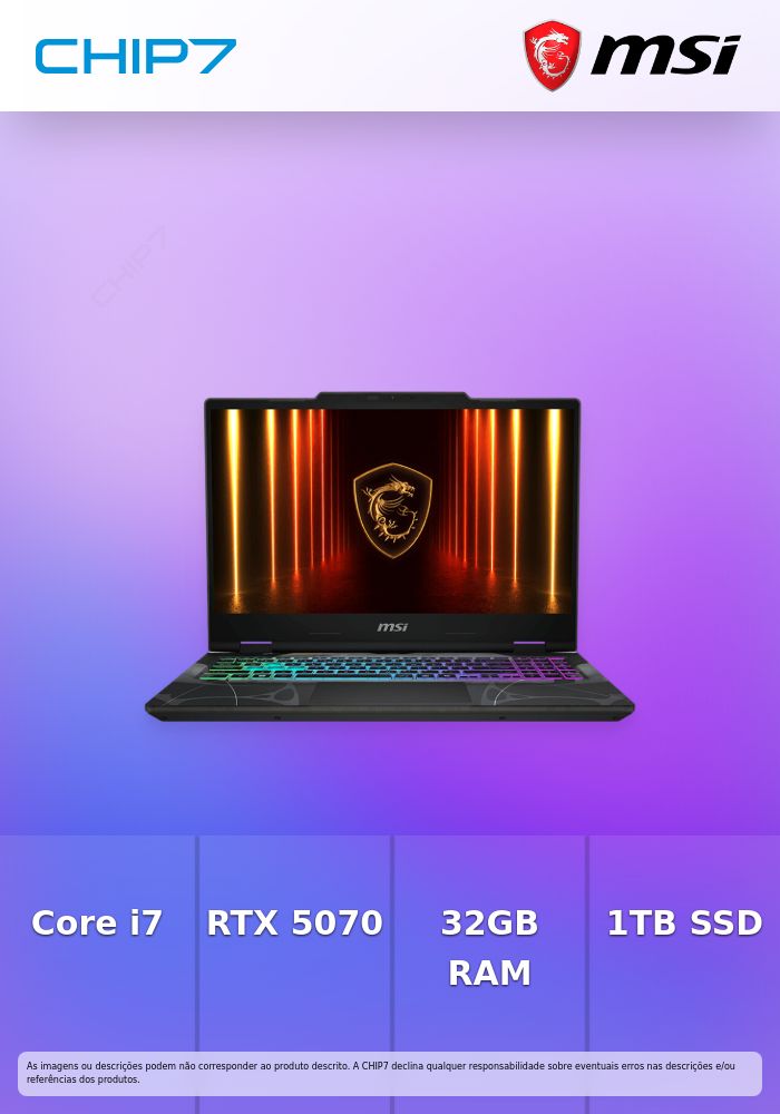 Portátil MSI - Intel Core 7 240H / Nvidia RTX 5070 8GB / 32GB DDR5 / 1TB SSD / 17.3
