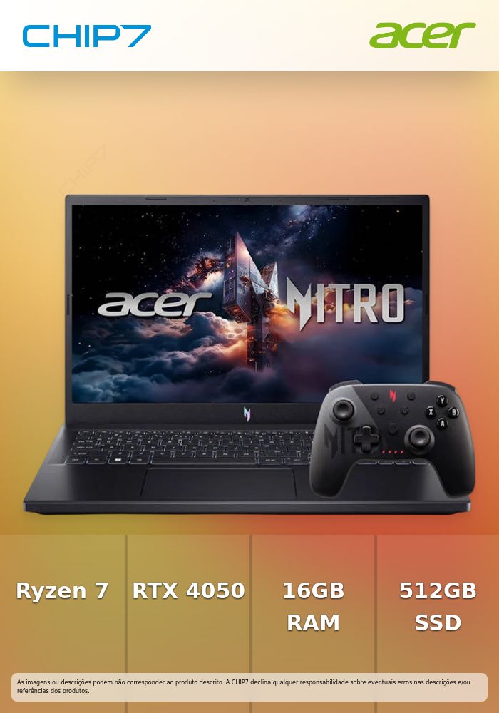 Portátil ACER Nitro V15 - AMD Ryzen 7 7735HS / Nvidia RTX 4050 6GB / 16GB DDR5 / 512GB SSD / 15.6