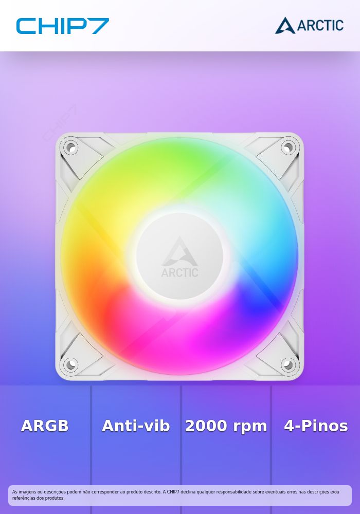 Ventoinha Arctic P12 PRO PWM PST ARGB 120mm - Branco