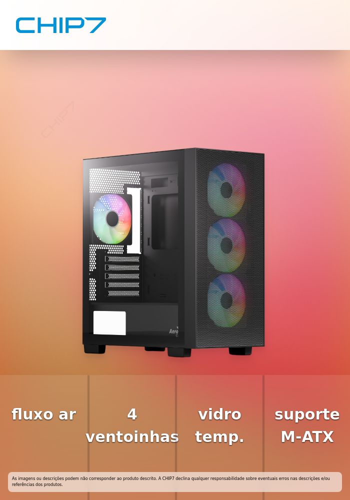 Caixa Micro-ATX Aerocool B310A Flow ARGB Vidro Temperado Preto
