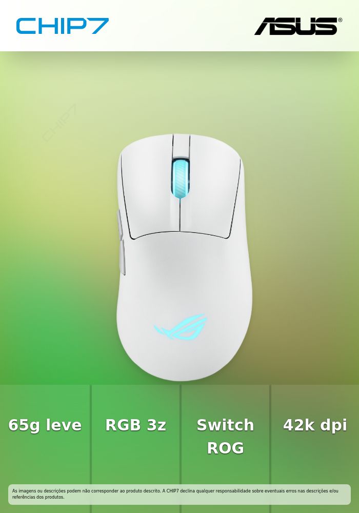 Rato ASUS ROG Keris II Origin / Wireless / 7 Botões / ROG Push-Fit Socket II / 42.000 dpi / Branco luar