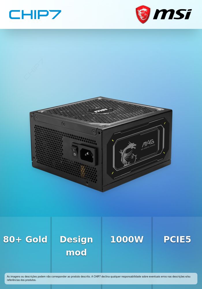 Fonte de Alimentação Modular MSI MAG A1000GL 1000W 80+ Gold PCIE5 II