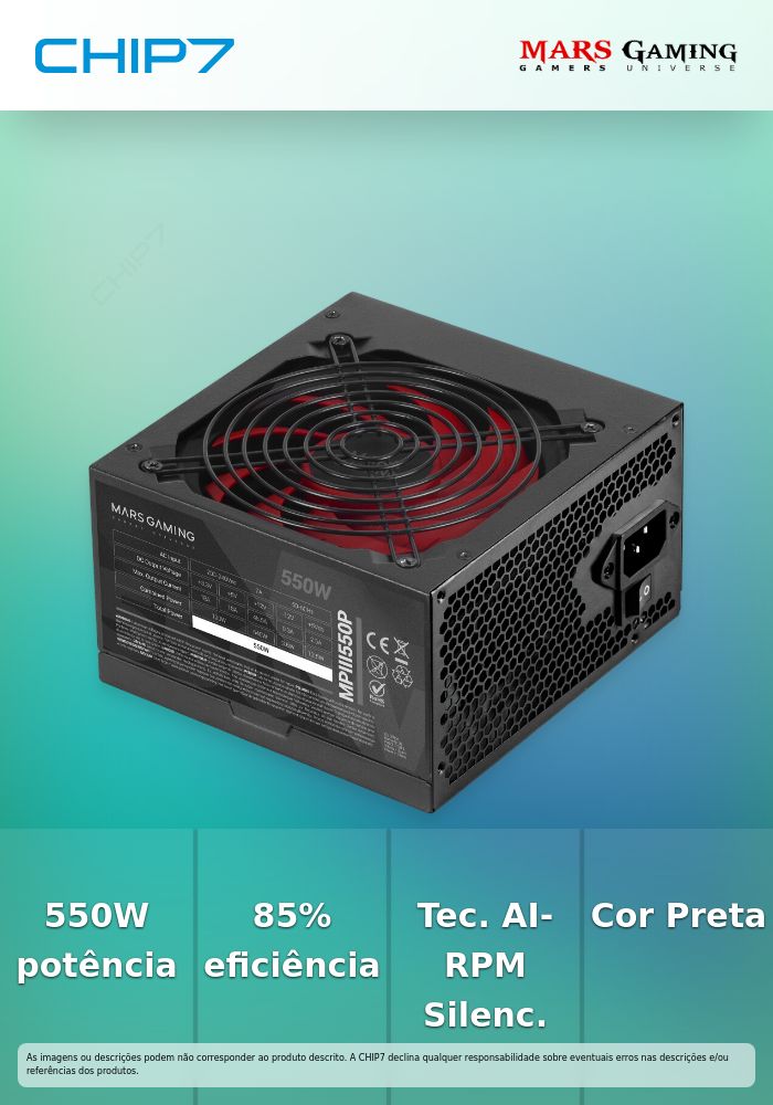 Fonte de Alimentação ATX Mars Gaming MPIII550P 550W Preta
