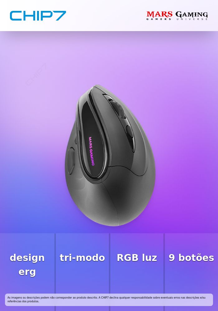 MARS GAMING MMSK TRI-MODE WIRELESS ERGONOMIC VERTICAL RGB GAMING MOUSE BLUETOOTH 2.GPRO & WIRED CONNECTION HUANO SWITCHES 9 BUTTONS