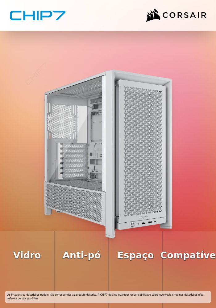 Caixa E-ATX Corsair 4000D RS Airflow Branca Vidro Temperado
