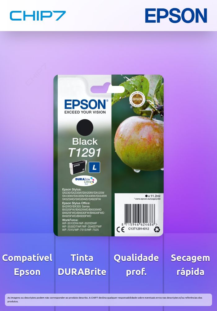 Tinteiro Preto T1291 Tinta DURABrite Ultra (c/alarme RF+AM)