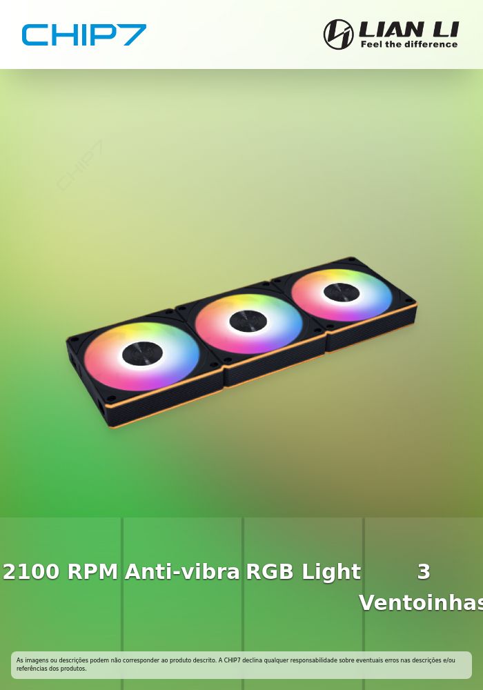 Ventoinha Lian Li UNI FAN CL120 Wireless RGB Reverse Blade PWM Preto 120mm (Pack 3)