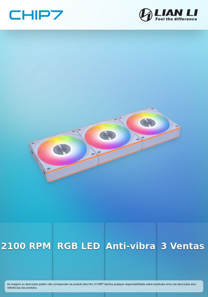 Ventoinha Lian Li UNI FAN CL120 Wireless RGB Reverse Blade PWM Branco 120mm (Pack 3)