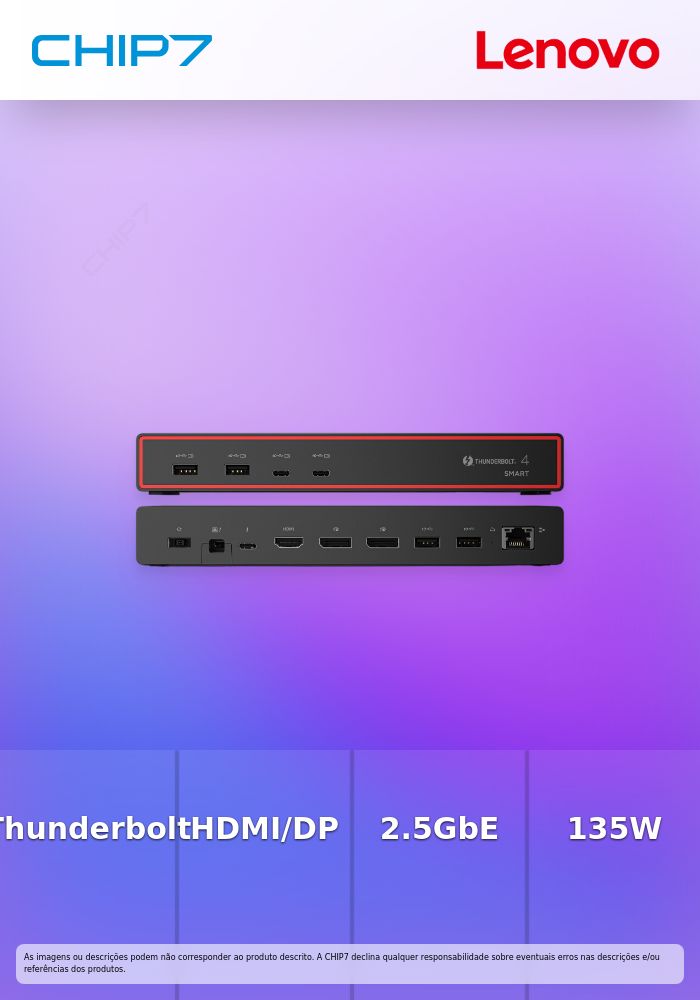 Lenovo ThinkPad Smart Dock 7500 Gen 2 - Estação de engate - Thunderbolt 4 - HDMI, DP, Thunderbolt 4 - 2.5GbE - 135 Watt