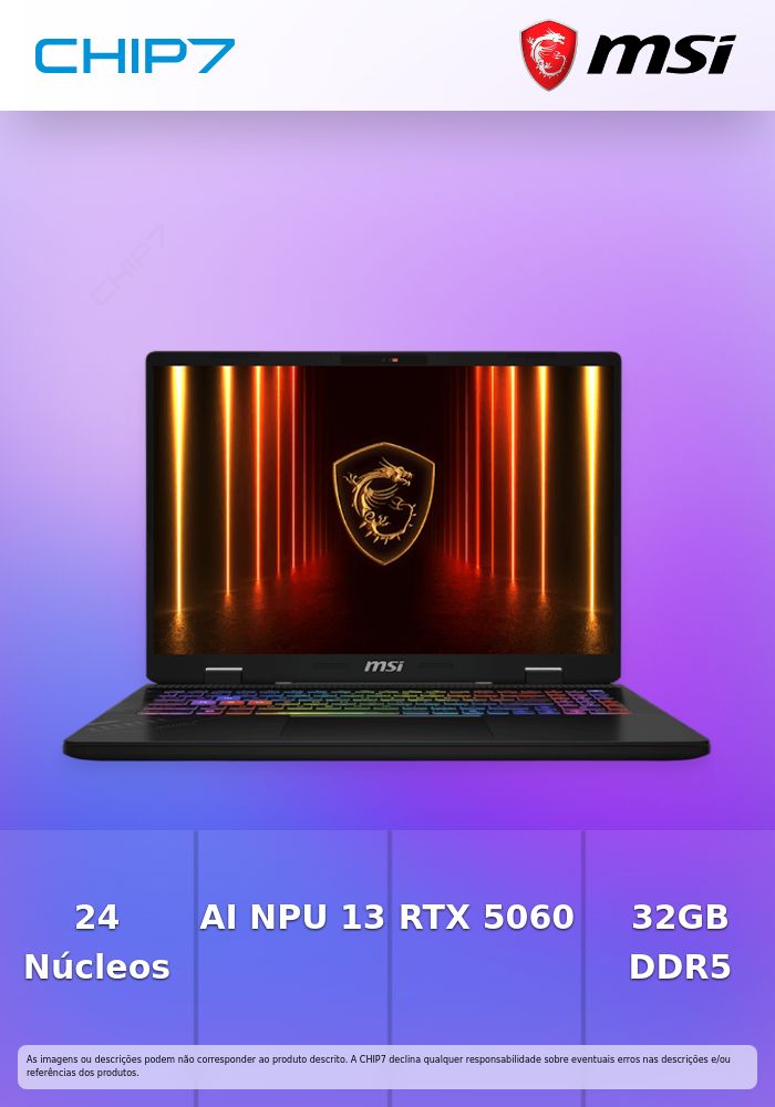 Portátil MSI - Intel Ultra 9 275HX / Nvidia RTX 5060 8GB / 32GB DDR5 / 2TB SSD / 16