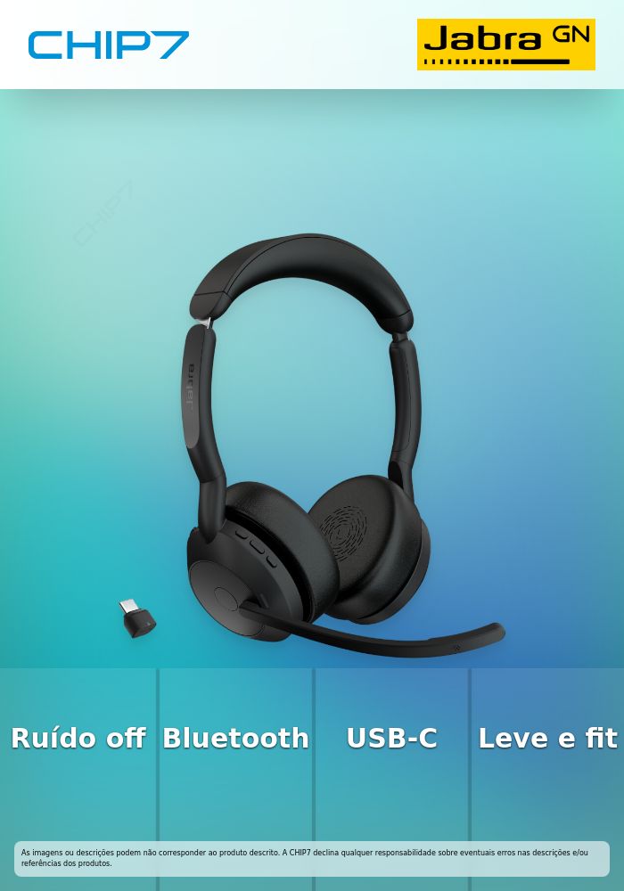 Jabra Evolve2 55 UC Stereo - Auscultadores - no ouvido - bluetooth - sem fios - cancelamento de ruído activo - USB-C - preto - Certificação Zoom, Cisco Webex Certified, Certificação Alcatel-Lucent, Certificação Avaya, Certificação Unify, Certificação