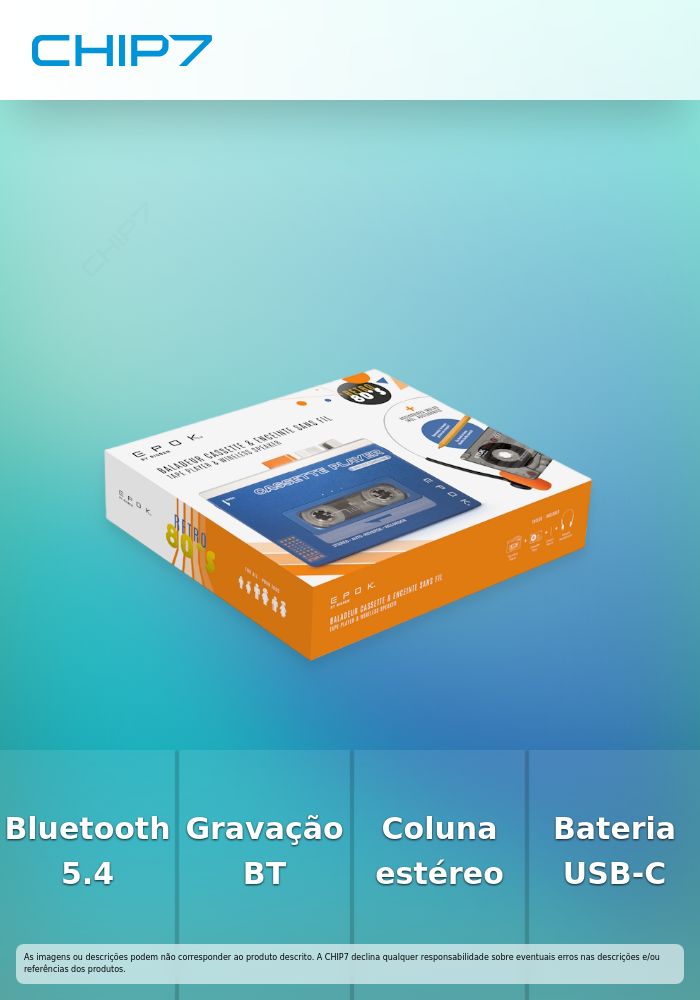 Leitor Cassete Bluetooth / Coluna / Auscultadores / Microfone / USB-C / Cassete / Lápis / Azul - EPOK by BigBen
