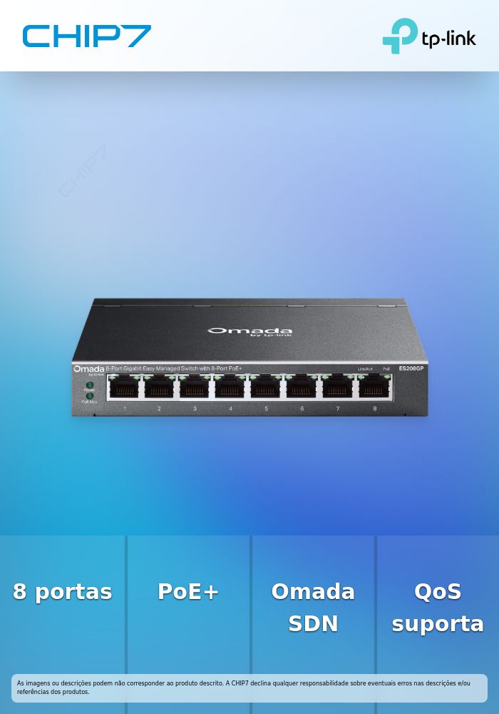 TP-LINK SWITCH GIGABIT OMADA COM 8 PORTAS POE+