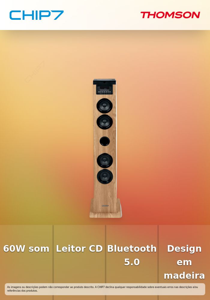 Torre de Som Multimédia Bluetooth com Leitor de CD 60W - THOMSON DS122CD