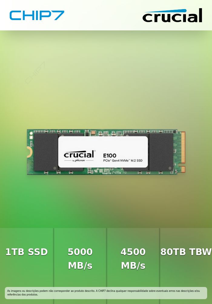 Crucial E100 - SSD - 1 TB - interna - M.2 2280 - PCIe 4.0 x4 (NVMe