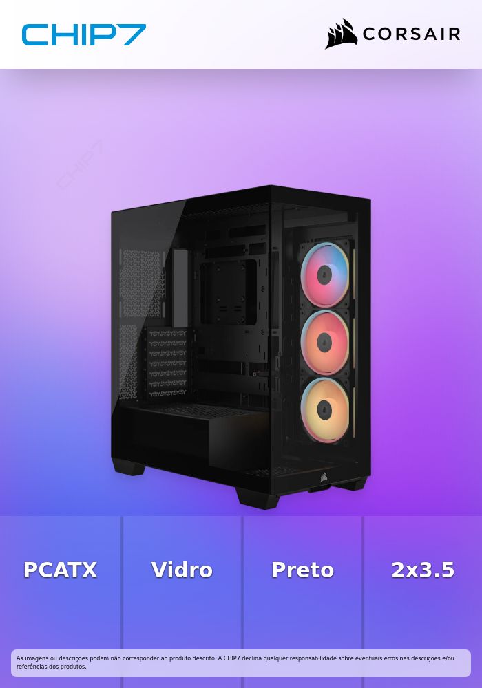 Caixa E-ATX Corsair 3500X LXR Link RGB Preto Vidro Temperado