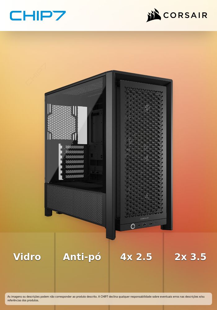 Caixa E-ATX Corsair 4000D RS Airflow Preto Vidro Temperado