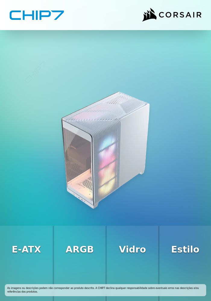 Caixa E-ATX Corsair 4500X RS-R ARGB Branca Vidro Temperado