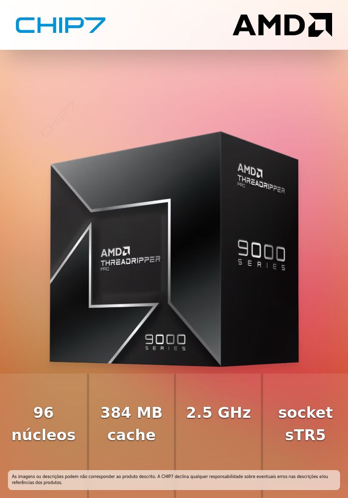 AMD Ryzen ThreadRipper PRO 9995WX - 2.5 GHz - 96 núcleos - 192 fios - 384 MB cache - Socket sTR5 - Box
