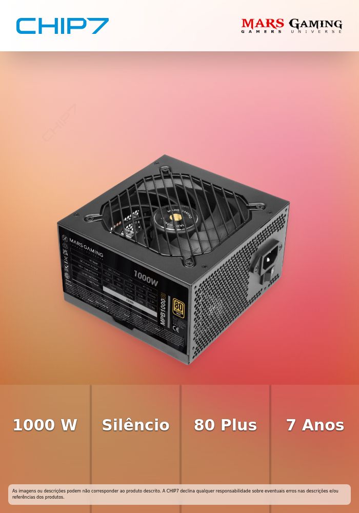 Fonte de Alimentação ATX Mars Gaming MPB1000SI 1000W 80 Plus Gold Preta
