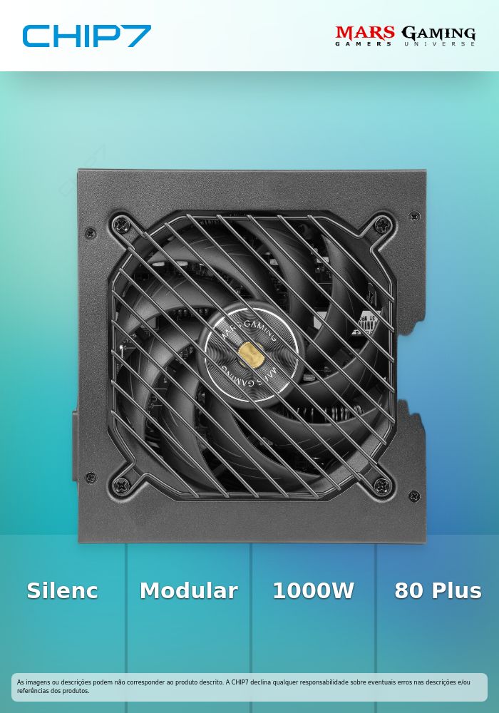 Fonte de Alimentação ATX Mars Gaming MPB1000SIM 1000W ATX 3.1/PCIe 5.1 80 Plus Gold Full Modular Preta