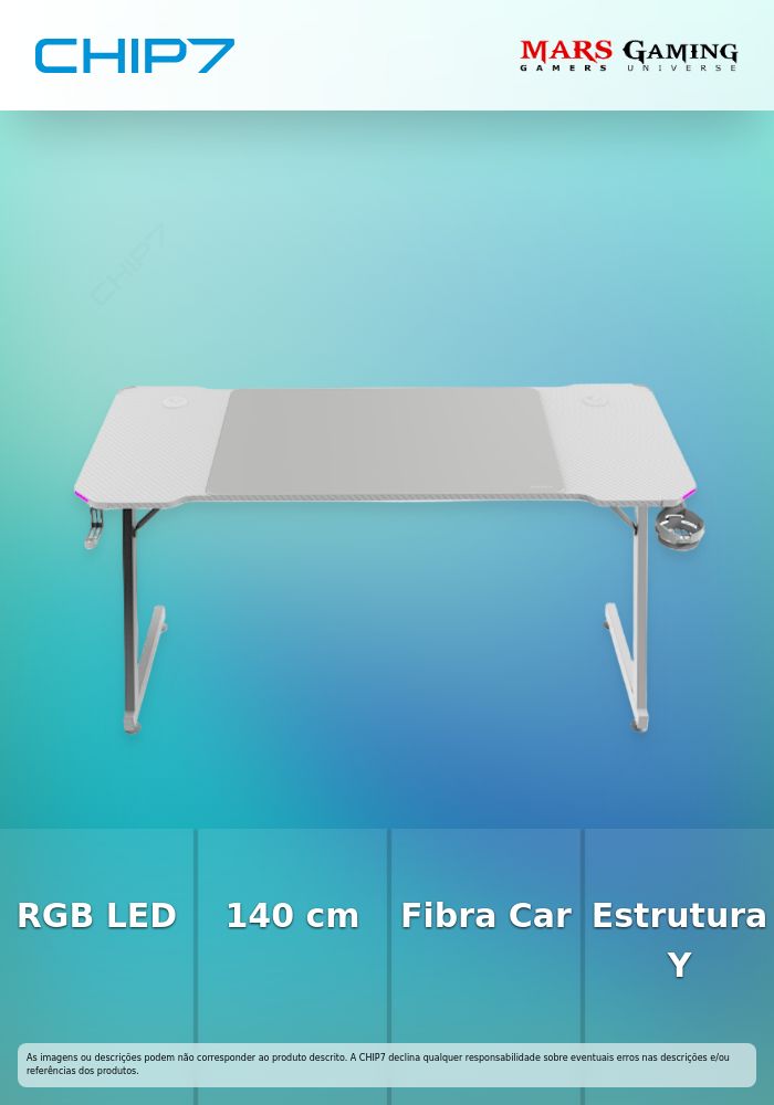 Secretária Gaming Mars Gaming MGD-X140RGB 140x60cm / ARGB / Branca