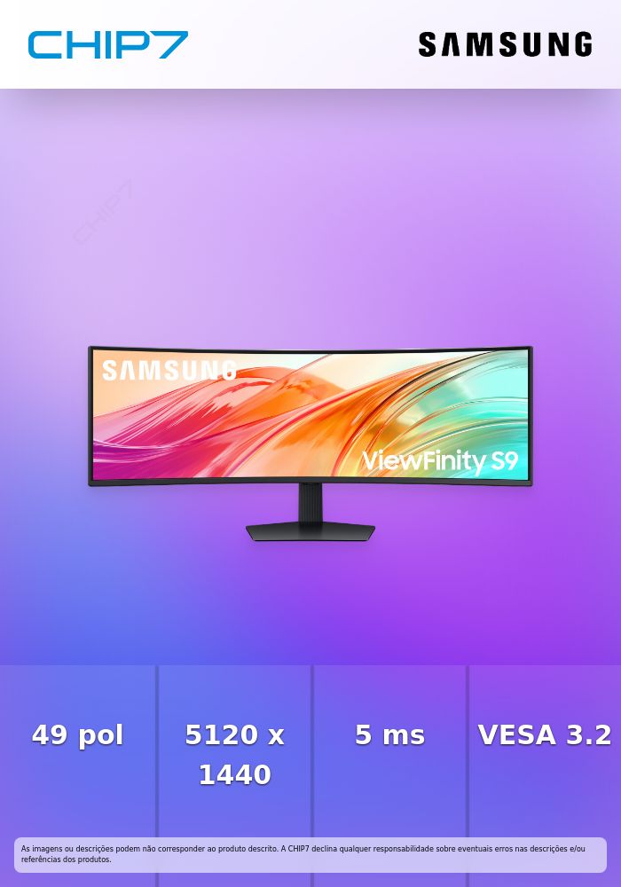 ViewFinity S9 S95UF - Monitor Curvo 49'', Resolução 5120 x 1440, Preto -válido  p/ unid faturadas até 31 dezembro ou fim de stock