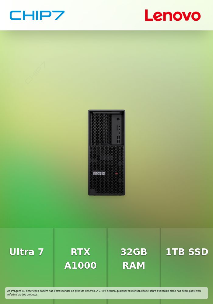 Desktop Lenovo - Intel Core Ultra 7 265K vPro / NVIDIA RTX A1000 8GB / 32GB DDR5 / 1TB SSD / Windows 11 Pro - ThinkStation P3 Tower Gen 2