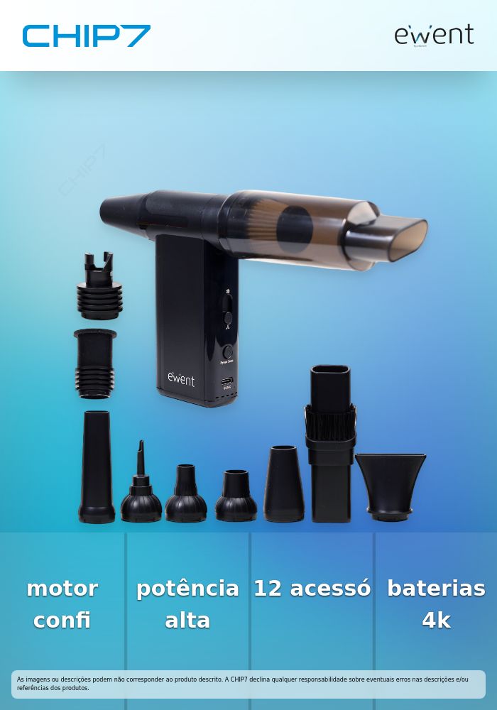 EWENT TURBO AIR DUSTER COMPRESSOR AR E ASPIRADOR 8000MAH PRETO