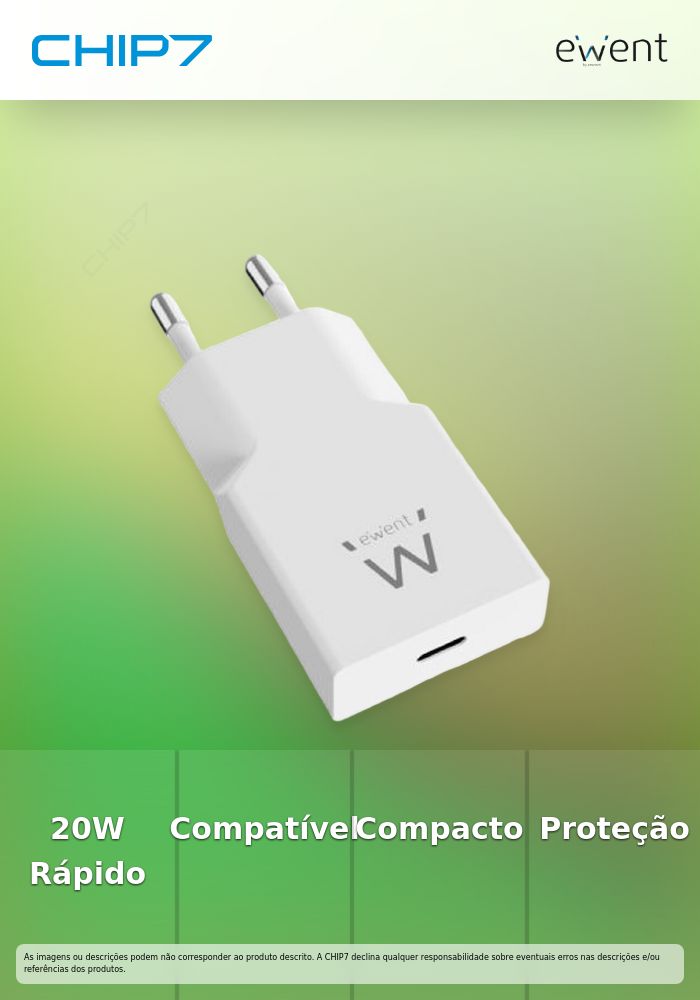 EWENT CARREGADOR GAN 1xUSB-C 20W SLIM BRANCO