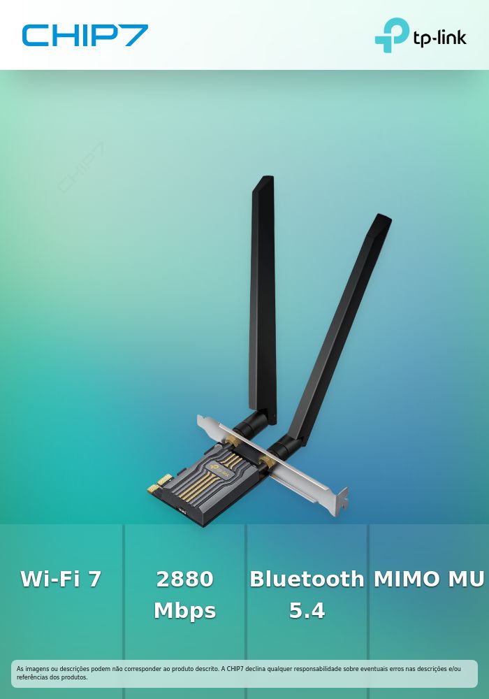 BE6500 Tri-Band Wi-Fi 7 Bluetooth PCI Express Adapter, 2880 Mbps at 6 GHz + 2880 Mbps at 5 GHz + 688 Mbps at 2.4 GHz, 2× High Gain Tri-Band External Antennas, Wi-Fi 7, MLO, Multi-RU, 4096 QAM, HE160, MU-MIMO, OFDMA, WPA3, Bluetooth 5.4