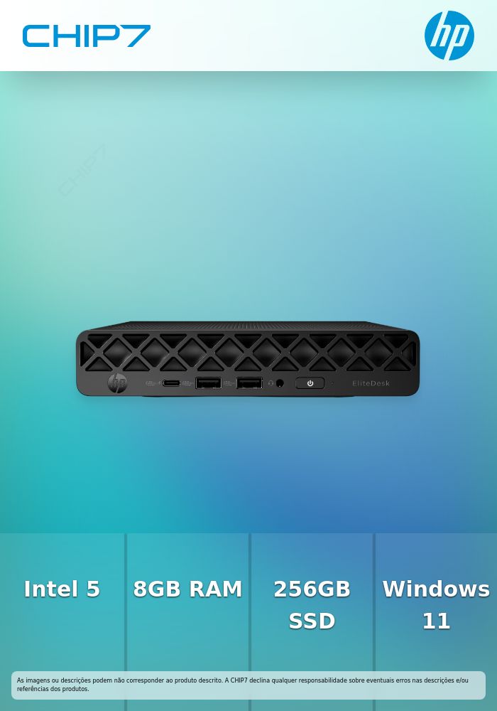 HP EliteDesk 8 G1i AI - Minicomputador de mesa Core Ultra 5 235T / até 5 GHz - RAM 8 GB - SSD 256 GB - NVMe - Intel Graphics - Gigabit Ethernet, IEEE 802.11ax (Wi-Fi 6E), Bluetooth 5.3 - Win 11 Pro - monitor: nenhum - teclado: Português - preto jack