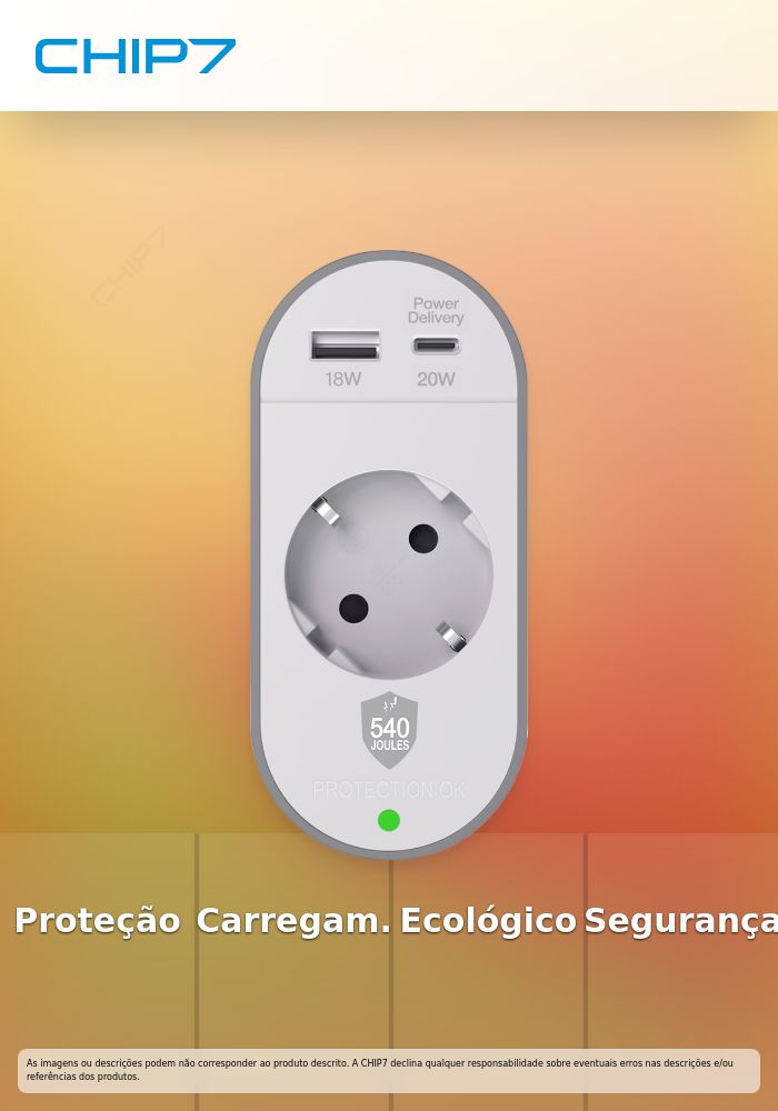 Tomada Protetora Force Power 540 Joules / USB-A / USB-C -