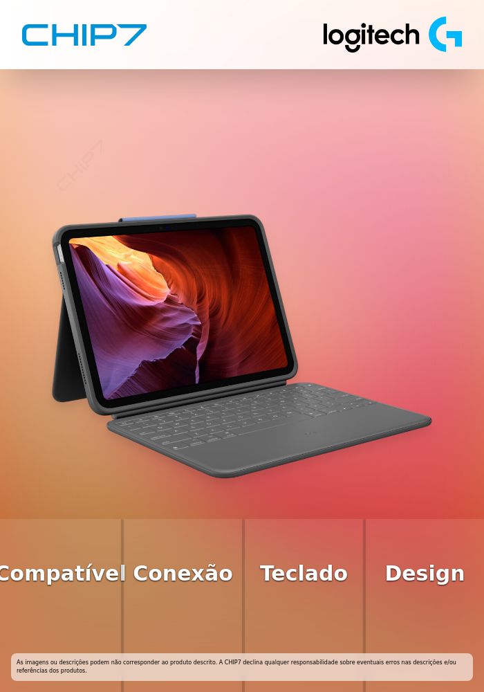 Logitech Rugged Folio - Teclado e pasta de folio - Apple Smart connector - QWERTZ - Alemão - grafite - para Apple 10.9-inch iPad (10ª geração), iPad A16 Wi-Fi, A16 Wi-Fi + Cellular