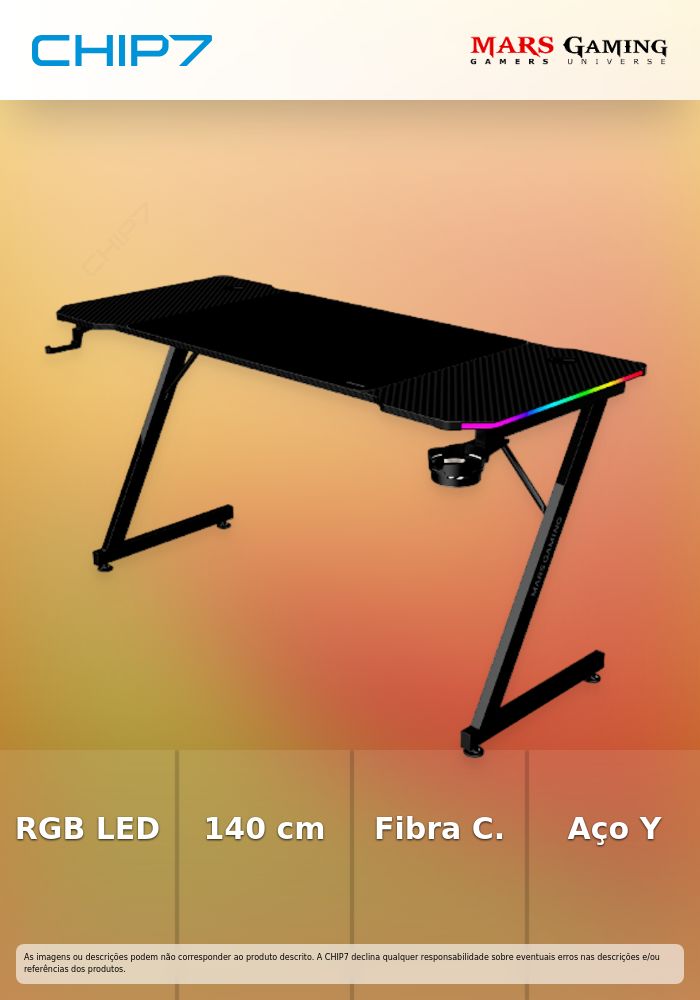Secretária Gaming Mars Gaming MGD-X140RGB 140x60cm / ARGB / Preta