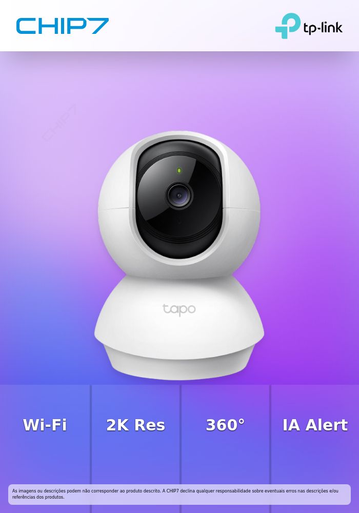 Câmara Wi-Fi de segurança doméstica com panorâmica/inclinação, 2K (2304x1296), 2,4 GHz, 360º horizontal, Pan/Tilt, deteção e notificações inteligentes com IA (movimento, pessoas), rastreamento de movimento, alarme sonoro e luminoso, controlo remoto, áudio