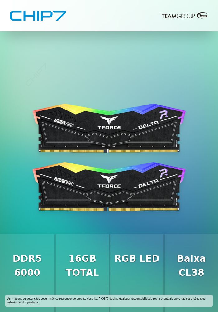TEAM GROUP 16GB 2x8GB 6000MT/s DDR5 CL38 DIMM T-FORCE DELTA RGB BLACK