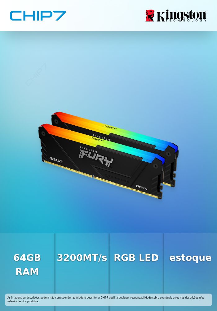 64GB 3200MT/s DDR4 CL16 DIMM (Kit of 2) FURY Beast RGB  » preço limitado ao stock existente na CPCDi