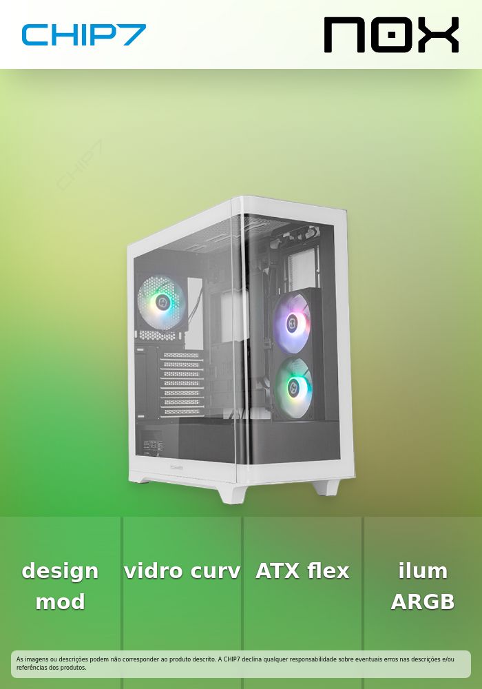 Nox Hummer ETHER - Mid Tower ATX com Vidro Temperado Curvo ARGB - Preto / Branco