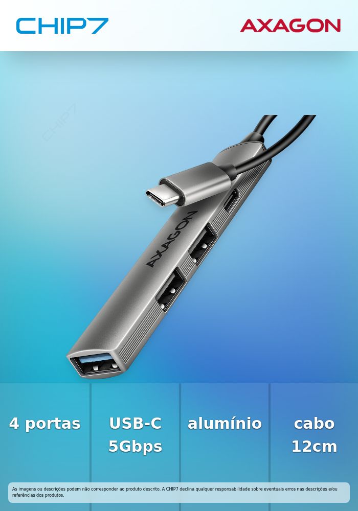 HUB USB AXAGON HUE-STC 1x USB-A 5Gbps + 2x USB-A + 1x USB-C, cabo USB-C 12 cm