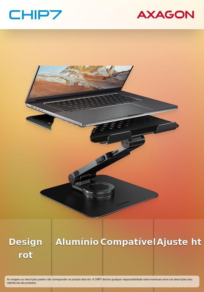 Suporte Elevatório Rotativo AXAGON STND-LRB  para Portáteis Regulável Aluminio Preto