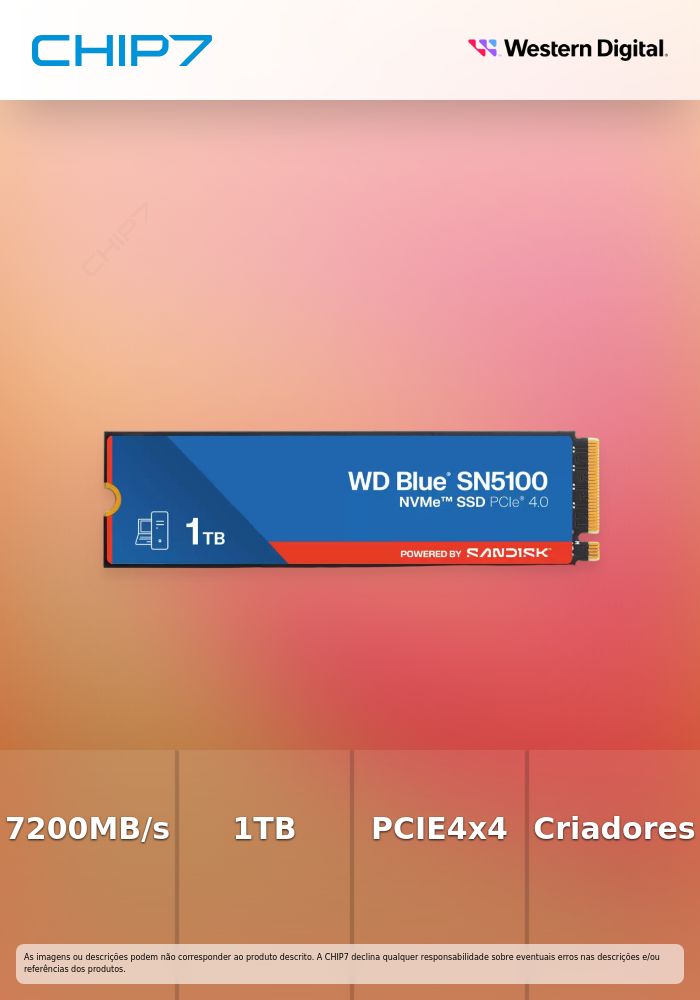 Disco SSD Western Digital Blue SN5100 1TB Gen4 M.2 NVMe (7100/6700MB/s)