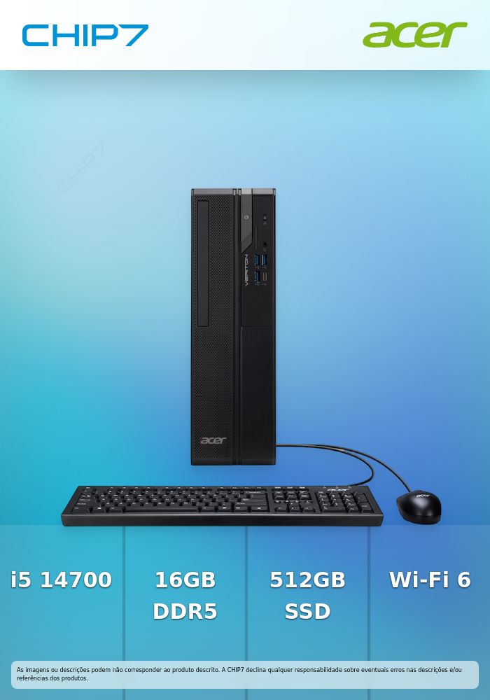 Desktop ACER - Intel i5 14400 / 16GB DDR5 / 512GB SSD / Wi-FI 6 / Teclado + Rato USB / Windows 11 PRO - Veriton VX2723G