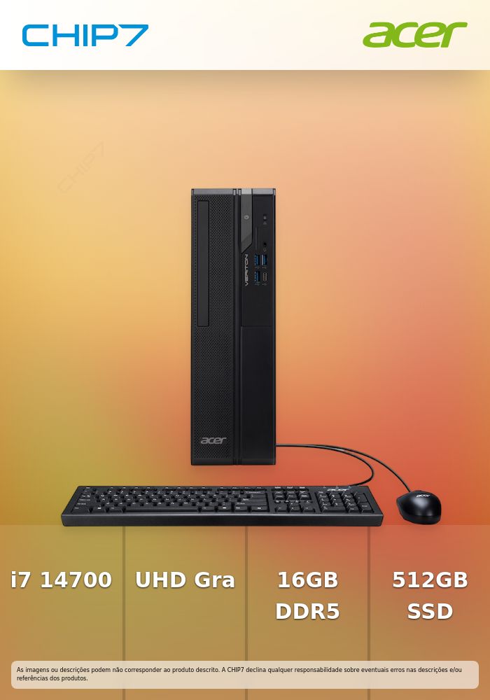 Desktop ACER - Intel i7 14700 / 16GB DDR5 / 512GB SSD / WI-FI 6 / Teclado + Rato USB / Windows 11 PRO - Veriton VX2723G