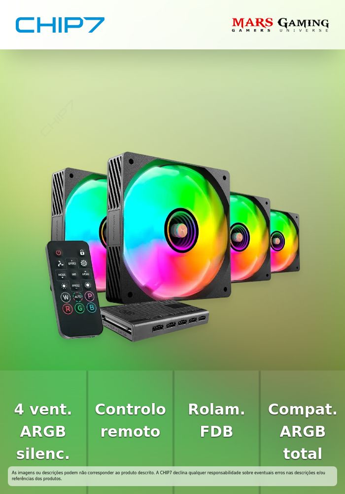 Ventoinha 120mm Mars Gaming MF-SI4KIT 1200RPM Infinity Mirror ARGB RF Remote Control & ARGB Hub 3 Pinos Preta (Pack 4)