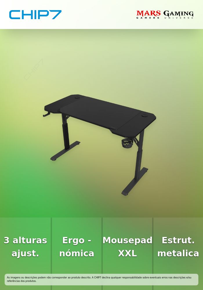 Secretária Elevatória Manual Mars Gaming MGD-ERGO120 120/60cm Preta
