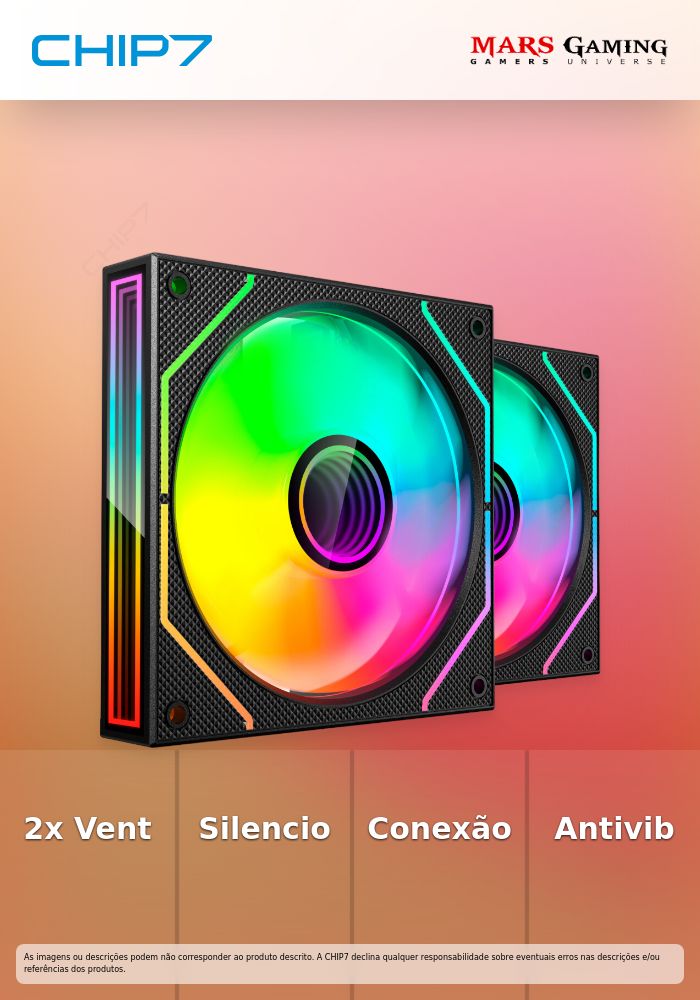 Ventoinha 120mm Mars Gaming MF-3DPROX2 1600RPM Infinity Mirror ARGB 3 Pinos Preta (Pack 2)